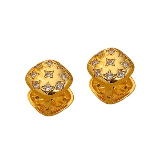 Simple retro three - dimensional square star zircon earrings - jewelry - weilin.com