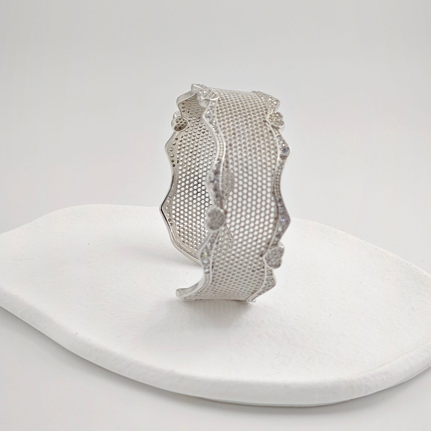 Sparkling Hollow Heart Wide Silver Bracelet for Women - jewelry - weilin.com