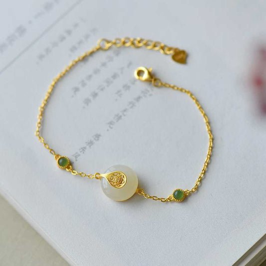 Traditional Silver - Inlaid Hetian Jade "Ping'an Kou" Three - Piece Set - jewelry - weilin.com