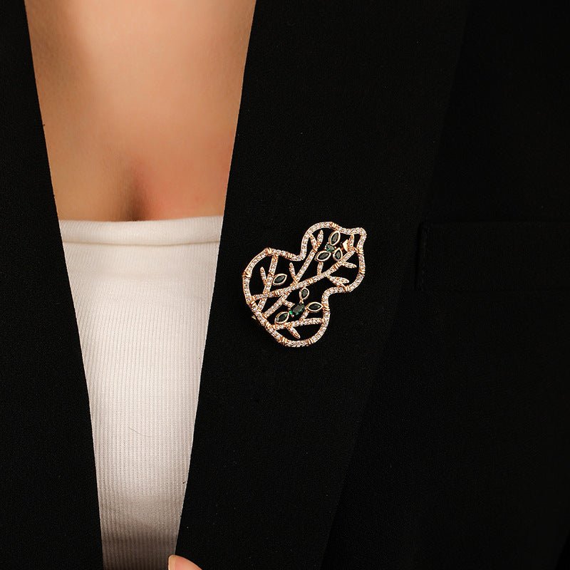Vintage exquisite leaf zircon gourd brooch female pin - jewelry - weilin.com