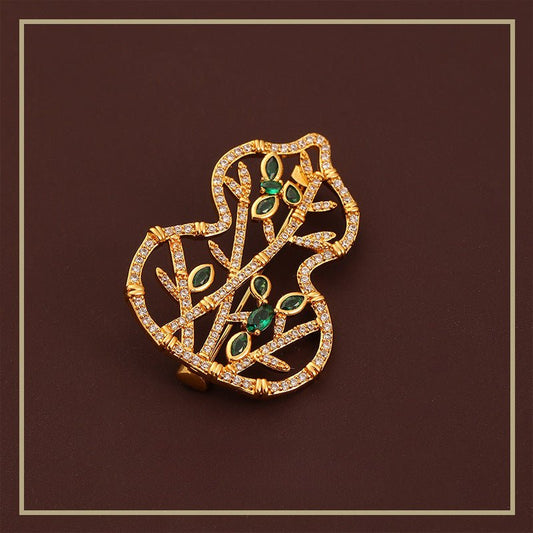 Vintage exquisite leaf zircon gourd brooch female pin - jewelry - weilin.com