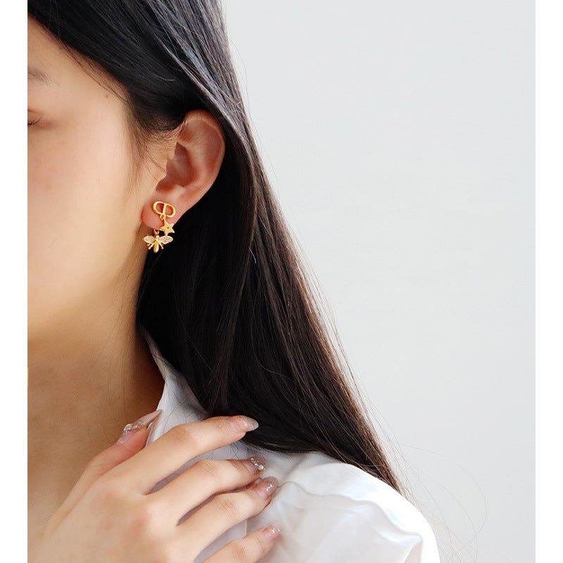 Vintage Personalized Zircon Star Bee Earrings - jewelry - weilin.com
