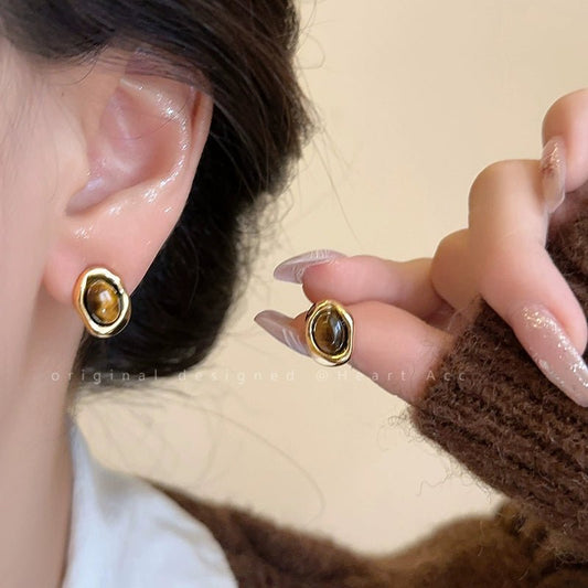Vintage Round Tiger Eye Knot Earrings - jewelry - weilin.com