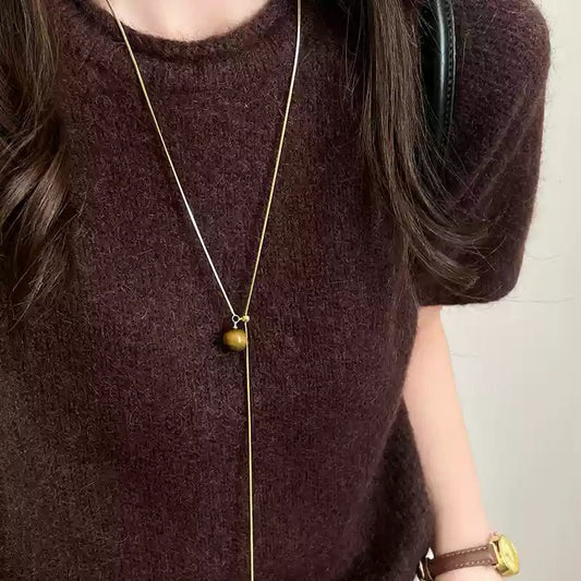 Women's golden tiger eye stone long necklace - jewelry - weilin.com