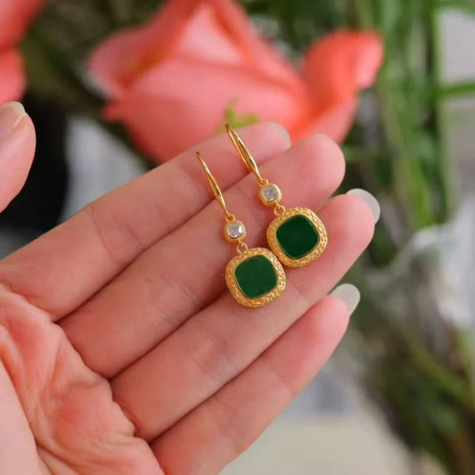 Natural Jadeite Earrings in 925 Sterling Silver — Type A Burmese Jadeite Collection | Jewelry Weilin