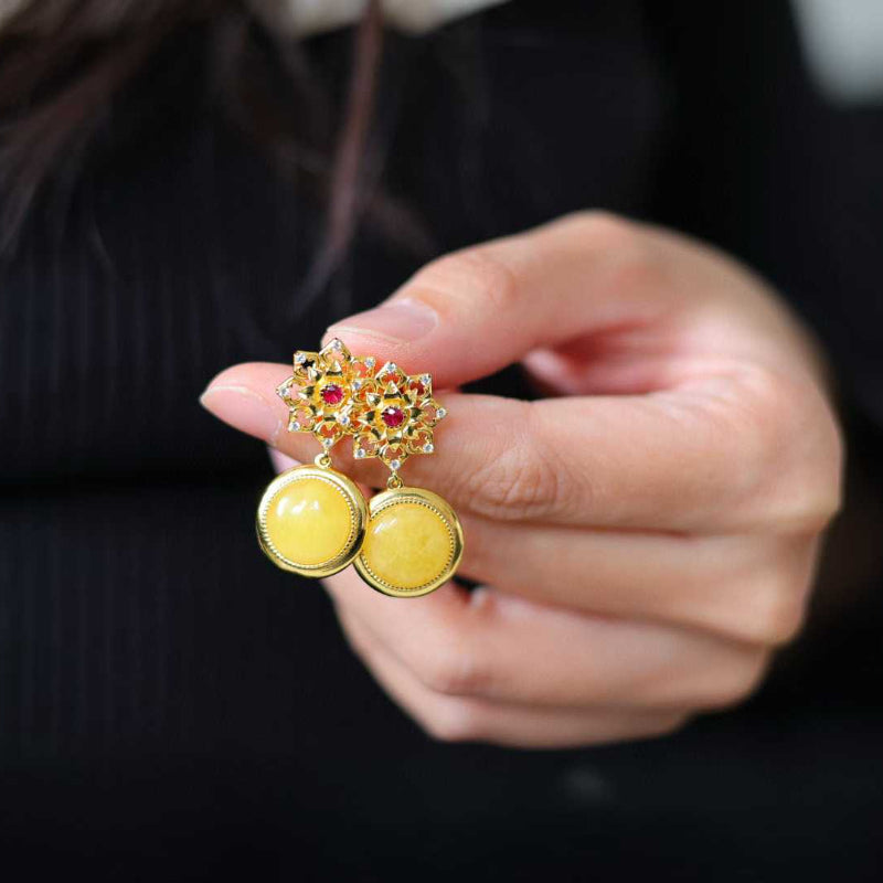 Natural Baltic amber and beeswax jewelry - authentic fossilized resin gemstones in golden honey tones
