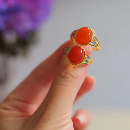 Natural Nanhong Agate Ring in 925 Sterling Silver — AA Grade Baoshan Red Agate | Jewelry Weilin
