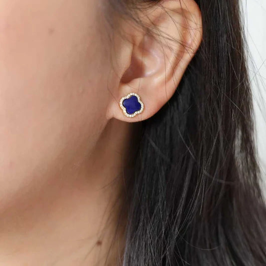 Natural Lapis Lazuli Four-Leaf Clover Stud Earrings in 925 Sterling Silver — AA Grade Afghan Lapis | Jewelry Weilin