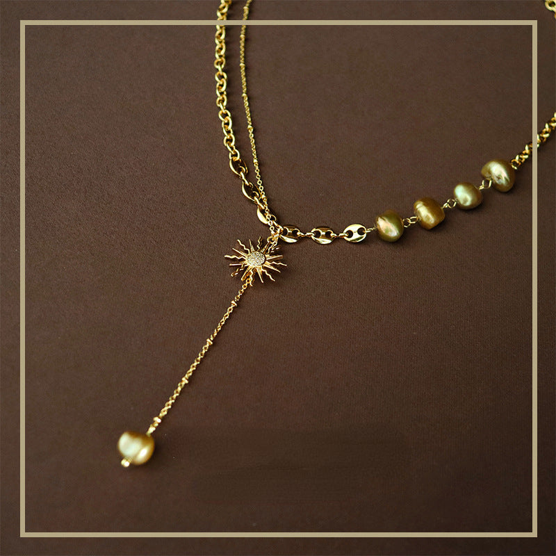 Ladies Vintage Personalized Sun Freshwater Pearl Necklace - jewelryweilin