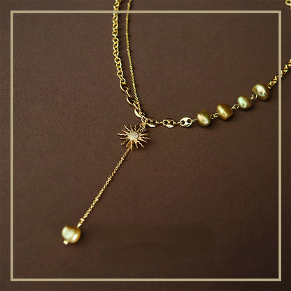 Ladies Vintage Personalized Sun Freshwater Pearl Necklace - jewelryweilin