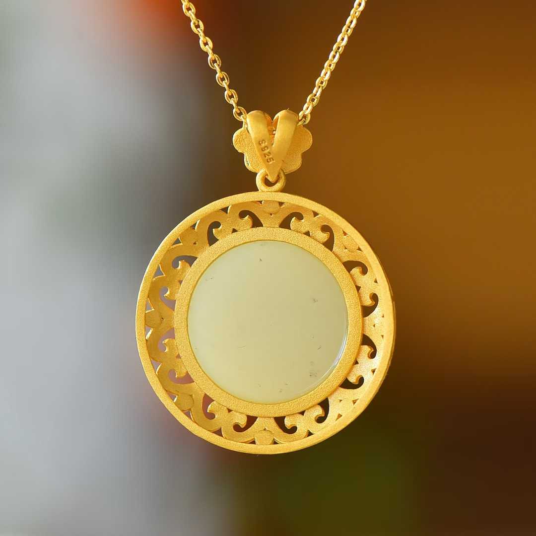 925 Silver Inlaid Hetian Nephrite "Longevity, Fortune & Fulfillment" Pendant