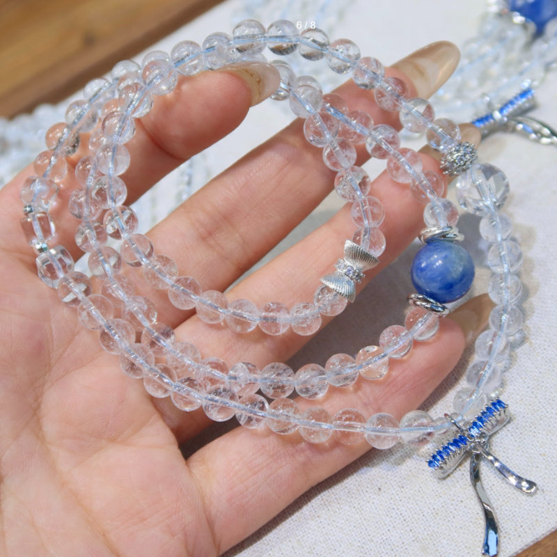 Natural Himalayan White Crystal Triple-Wrap Bracelet · Convertible Necklace