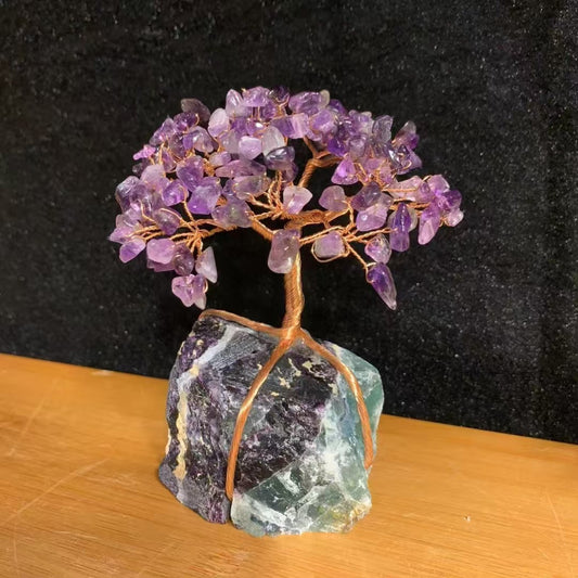 Natural Fluorite Wire-Wrapped Stone Tree Pendant