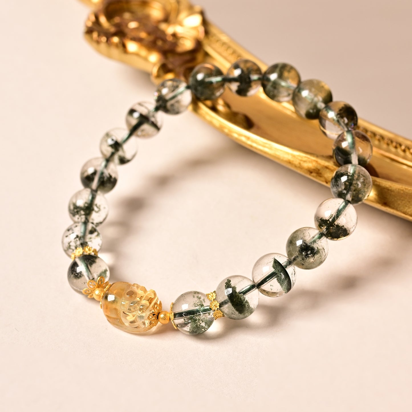 Gold Water Grass Thousand Layer Green Ghost Pixiu Crystal Bracelet