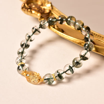 Gold Water Grass Thousand Layer Green Ghost Pixiu Crystal Bracelet
