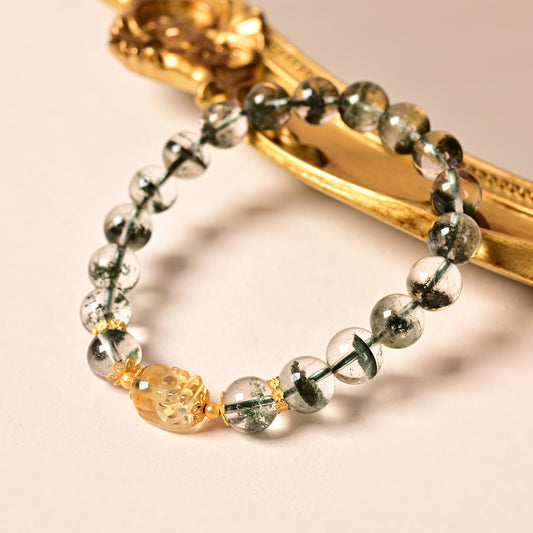 Gold Water Grass Thousand Layer Green Ghost Pixiu Crystal Bracelet