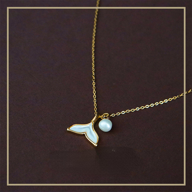 Niche design fishtail freshwater pearl mother-of-pearl necklace for women - jewelryweilin