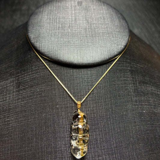 Natural Titanium Rutilated Quartz "Fortune Bean" Pendant