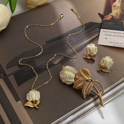 Elegant tulip flower silver needle earrings ladies necklace - jewelryweilin