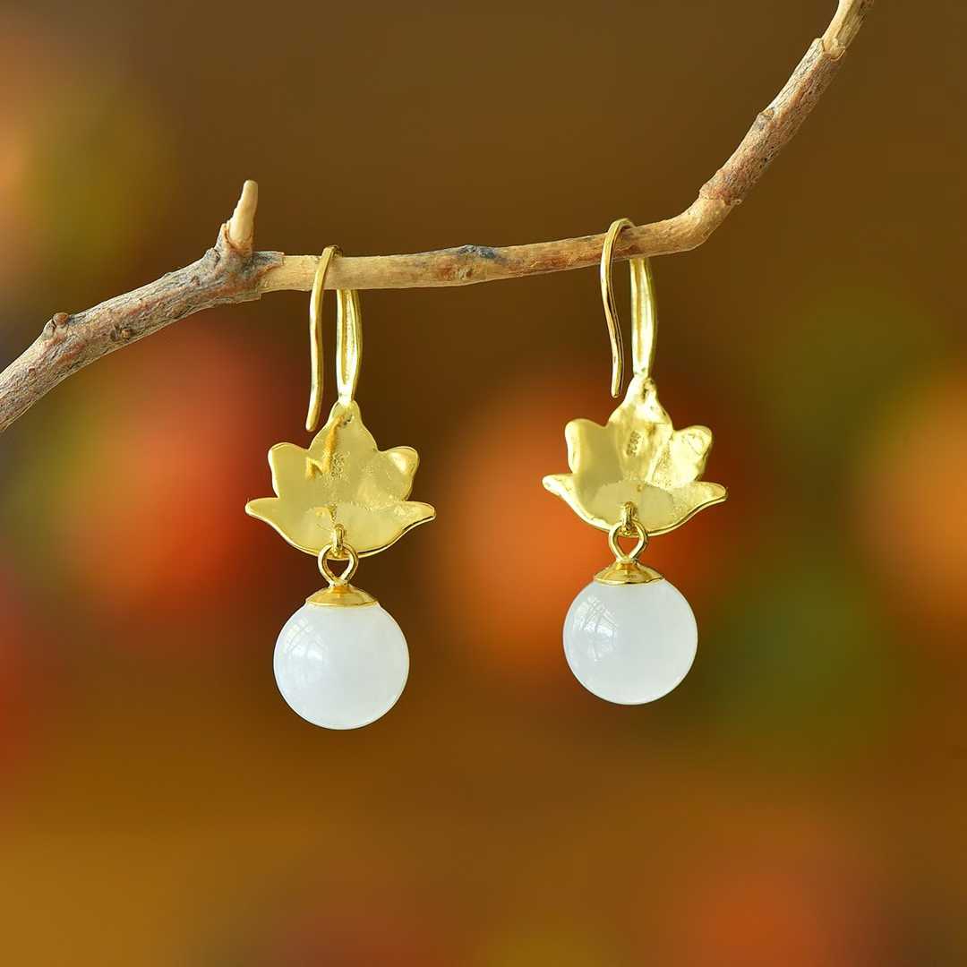 925 Silver Inlaid 10mm Nephrite (White Jade) Enamel Earrings