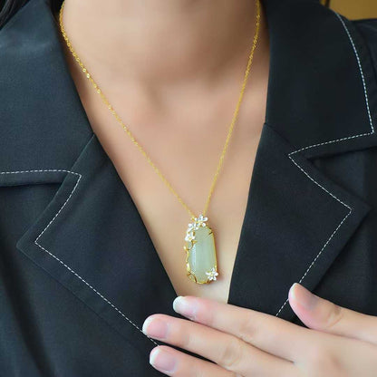 925 Silver Inlaid White Hetian Nephrite "Plum Blossom Against Snow" Peace Pendant