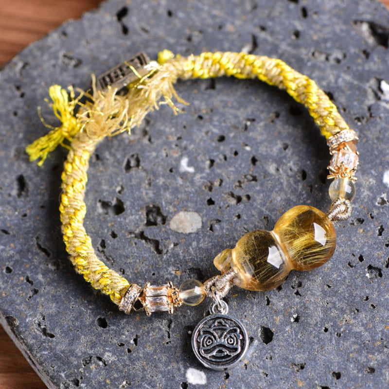 Natural Brazilian Gold Rutilated Quartz Gourd Pendant