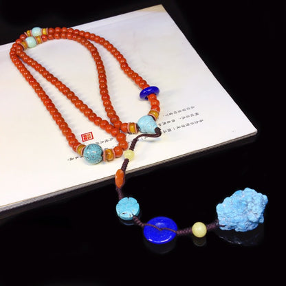 Collar de 108 perlas rojas de estilo chino