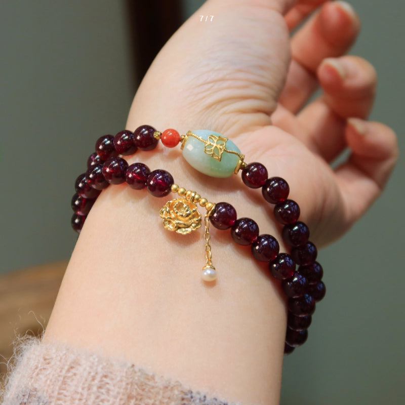 Natural Purple Garnet Double-Wrap Bracelet