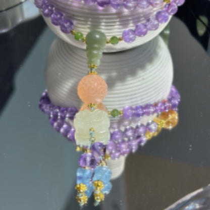 Natural Amethyst 108 Beads Mala Necklace