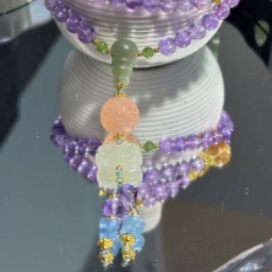 Natural Amethyst 108 Beads Mala Necklace