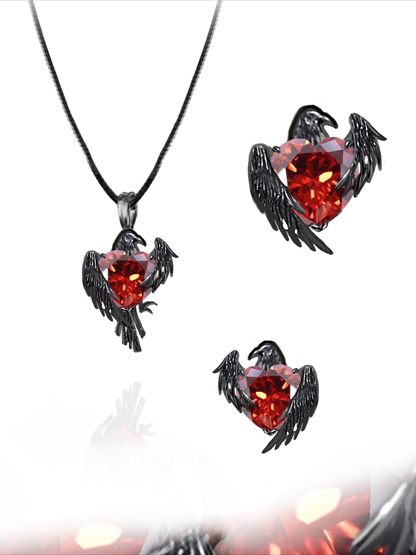 Black crow heart necklace