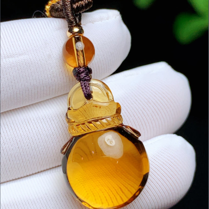 Natural Brazilian Violent Yellow Citrine Money Bag Pendant