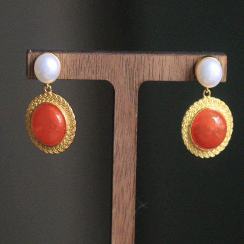 Natural Sichuan Nanhong Agate Earrings