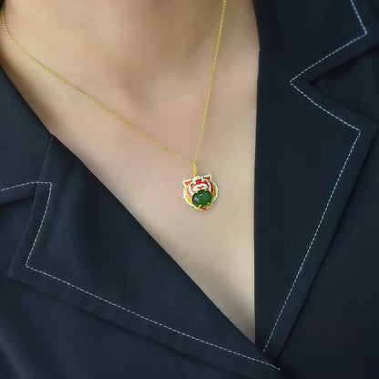 S925 Silver Inlaid Hetian Jadeite (Jasper) "Tiger" Pendant