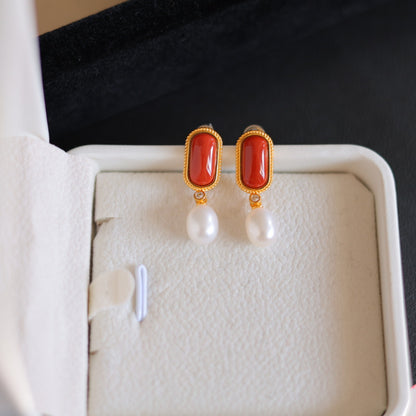 Natural Nanhong Agate Earrings