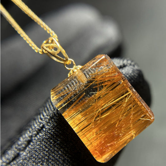 Natural Copper Rutilated Quartz Safety Plaque Collarbone Necklace
