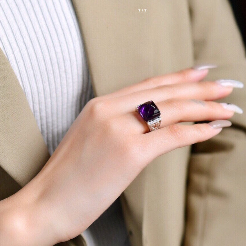Natural Brazilian Amethyst Sugar Cube Ring
