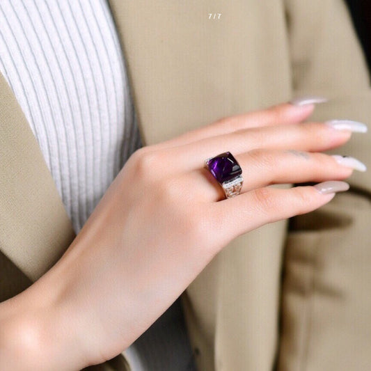 Natural Brazilian Amethyst Sugar Cube Ring