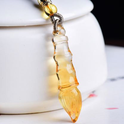 Pure Natural Brazilian Citrine Calligraphy Brush Wenchang Pen Pendant