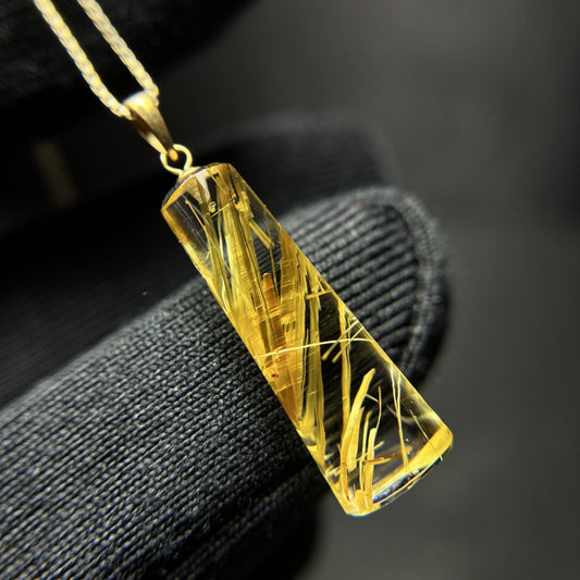 Natural Rutilated Quartz Square Plaque Collarbone Necklace