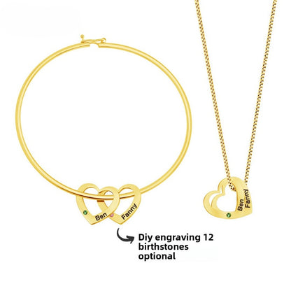 Pulsera con piedra de nacimiento de corazón de melocotón grabada 