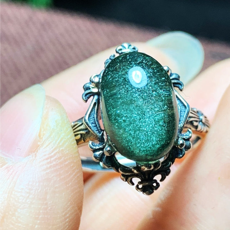 Brazilian Star Phantom Old Mine Green Phantom Quartz Treasure Bowl Ring