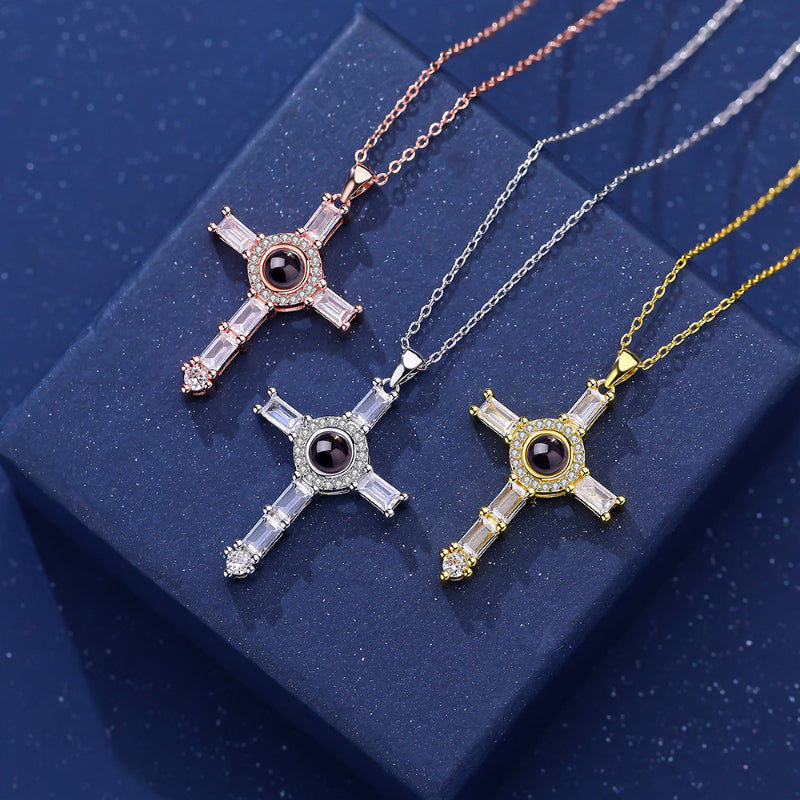 Photo Projection Cross Diamond-inlaid Necklace