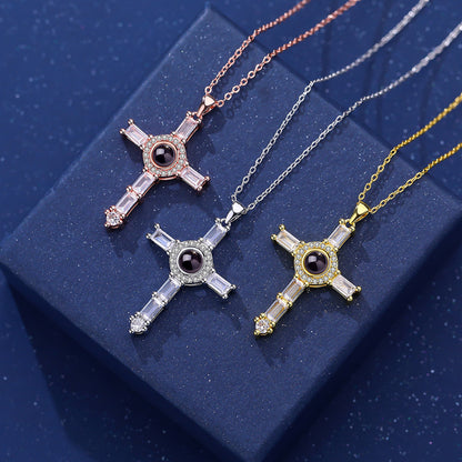 Photo Projection Cross Diamond-inlaid Necklace