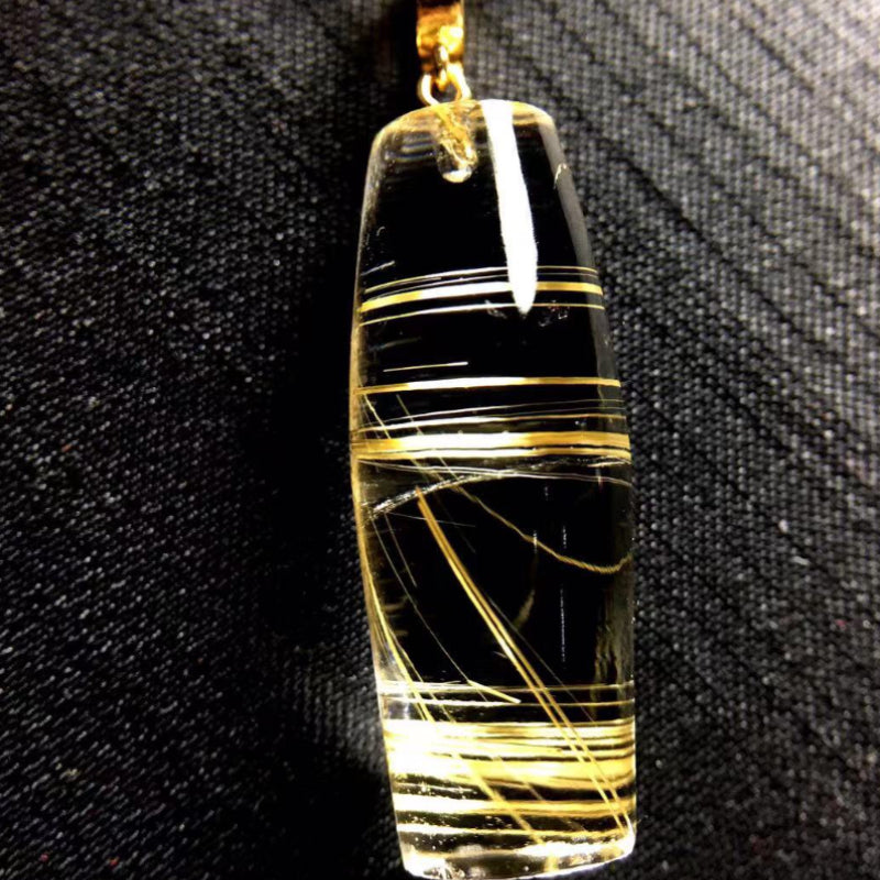 Natural Titanium Rutilated Quartz Barrel Pendant
