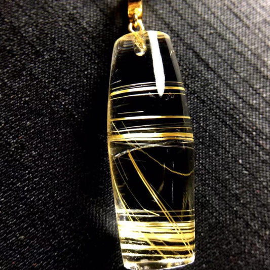 Natural Titanium Rutilated Quartz Barrel Pendant