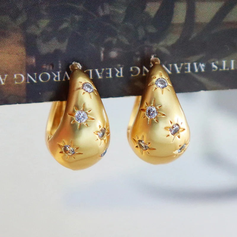 Fashion retro eight-pointed star drop zircon earrings - jewelryweilin