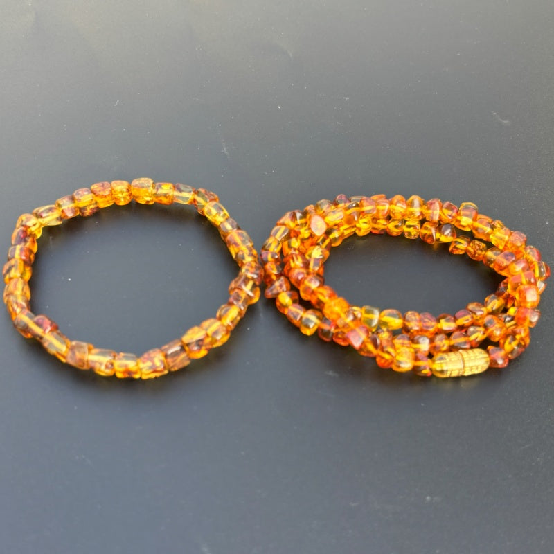 Caramel pattern amber bracelet and necklace set