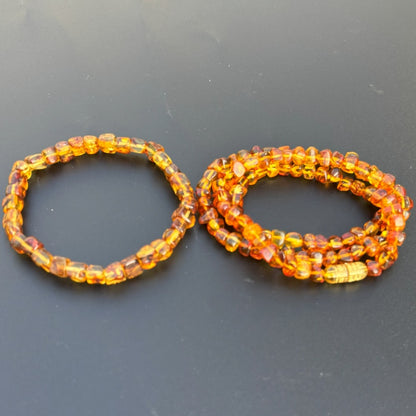 Caramel pattern amber bracelet and necklace set