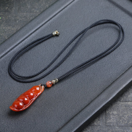 Natural Red Rabbit Hair Crystal Four-Season Bean Pendant